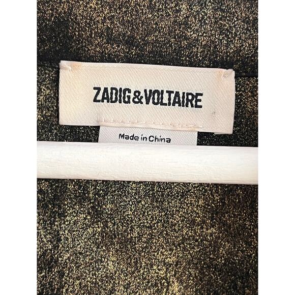 Zadig & Voltaire Retouch Long Sleeve Tie Waist Blouse Top Gold Women's Medium - Picture 7 of 8